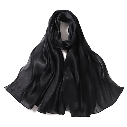 Premium Hijab Head Scarf for Women Lightweight Shimmer Hijab Head Wrap Scarves Crepe Satin Scarf Shawl Wrap - color: Black