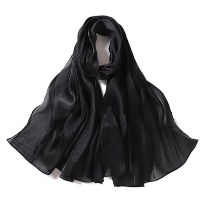 Premium Hijab Head Scarf for Women Lightweight Shimmer Hijab Head Wrap Scarves Crepe Satin Scarf Shawl Wrap - color: Black