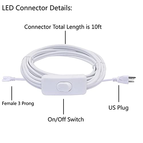 5 Pack 10FT Extension Power Cord for T5 T8 Tube Ceiling Lights | On/Off Switch, 3 Prong US Plug Hardwired Female End, Linkable Connecting Wire for Garage Warehouse Shop Lighting