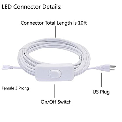 5 Pack 10FT Extension Power Cord for T5 T8 Tube Ceiling Lights | On/Off Switch, 3 Prong US Plug Hardwired Female End, Linkable Connecting Wire for Garage Warehouse Shop Lighting
