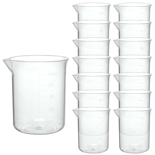 50ml Plastic Laboratory Beakers with Transparent Measuring Scale -15 Pcs, Durable Lab Measuring Cups for Science Experiments, and Classroom Use - style: 50ML