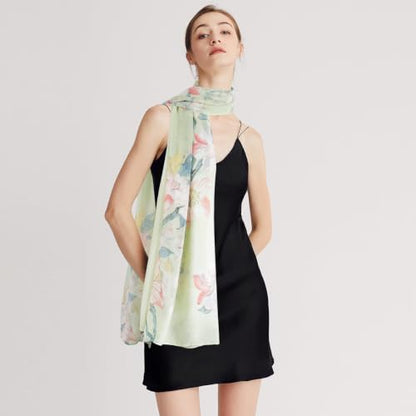 GERINLY Lightweight Scarves Fashion Print Cotton Feel Scarf for Women Shawl - color: Z-lightgreen
