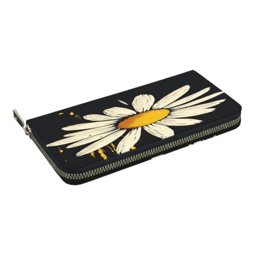 Stylish Daisy PU Leather Long Wallet for Women Men, Zipper Clutch Wallet RFID Card Holder Organizer - color: Stylish Daisy