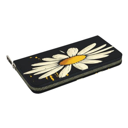 Stylish Daisy PU Leather Long Wallet for Women Men, Zipper Clutch Wallet RFID Card Holder Organizer - color: Stylish Daisy