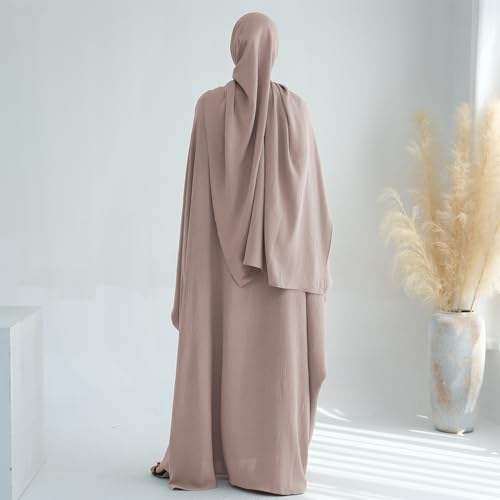 ODIZLI Abayas For Women Muslim Dubai Full Cover Kaftan Shirt Dress Batwing Sleeve Prayer Dress With Hijab - color: Light Gray + Hijab, size: One Size