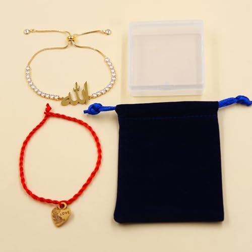 Allah Bracelet for Men and Women, Zircon Tennis Chain Adjustable Low Sensitivity Islamic True God Jewelry for Husband Wife Mom Dad's Religious Belief Gift - color: gold