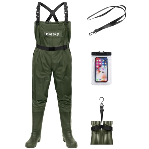 Lekesky Fly Fishing Chest Waders with Boots for Men Women, US Sizes 5–14,2-Ply Nylon/Pvc Waterproof Waders - color: Green, size: M10