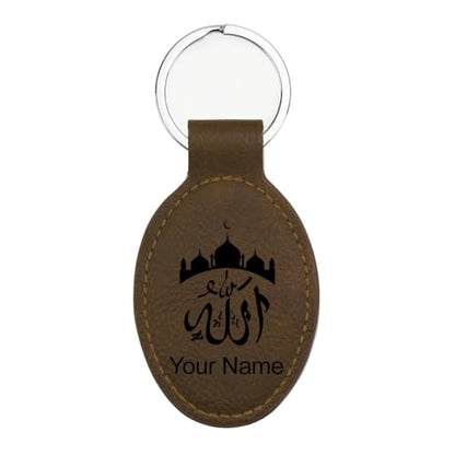 LaserGram Oval Keychain, Allah 2, Personalized Engraving Included (Chocolate Brown) - color: Chocolate Brown