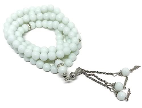 Muslim Tasbih 99 Bead AMN-325 Islam Car Mirror Hanging Ornament Prayer Rosary Misbaha Colorful Design Islamic Religion Eid Ramadan Gift (White) - color: White