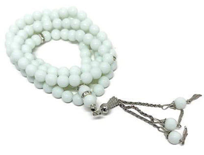 Muslim Tasbih 99 Bead AMN-325 Islam Car Mirror Hanging Ornament Prayer Rosary Misbaha Colorful Design Islamic Religion Eid Ramadan Gift (White) - color: White