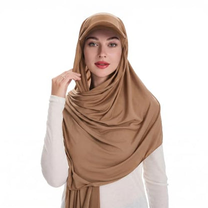 ZLYC Women Muslim Hijab Scarf with Visor Built-in Undercap Sun Protection Headwrap - color: Solid Tan