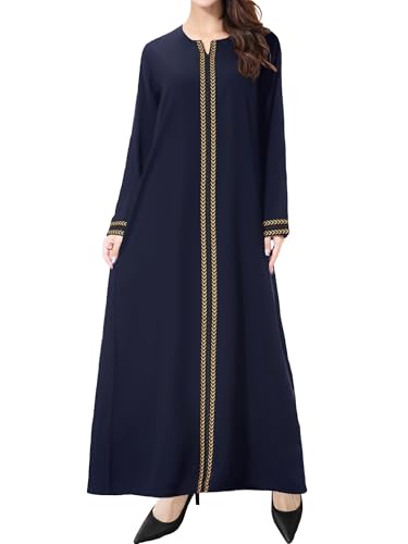 WSPLYSPJY Embroidered Abaya Muslim Dresses for Women Prayer Robe - color: Navy Blue, size: Medium