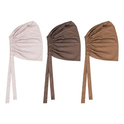 PURFUN 3 Pcs Muslim Inner Hijab Caps Women Solid Color Under Hijab Caps Stretchy Breathable Full Cover Undercap Tube Bonnet - color: Beige+coffee+brown