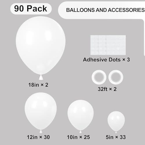 Voircoloria 90pcs White Balloons Garland Arch Kit, 18 12 10 5 Inch - color: 03 White, size: 5/10/12/18 inch - 90pcs