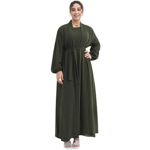 Women's Muslim Dress Two Pieces Set Islamic Prayer Abaya Modest Solid Color Muslim Outfits - color: Army Green Abaya, size: Small