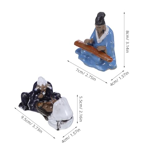 Miniature Bonsai Ornaments 2Pcs - Asian Chess and Music Themed Fish Tank Decorations Ceramic Aquarium Decor Figurines for Desktop and Garden Landscape