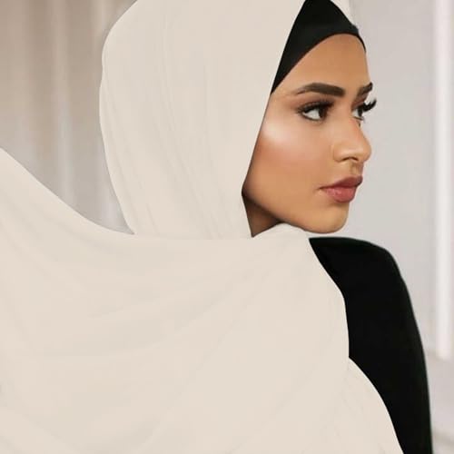 Hijab Scarf for Women Soft Cotton Muslim Jersey Hijab Head Wrap Scarves Fashion Long Scarf Shawls - color: Beige