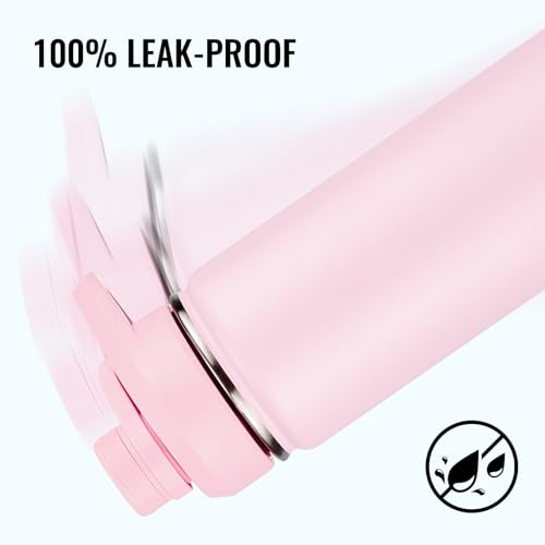 Fijinhom Insulated Water Bottle with Handle, 304 Stainless Steel Water Bottles with Wide Mouth, Double Wall Vacuum Sports Water Bottle, BPA Free, Keep Cold and Hot, 18 Ounces, Pink - color: Pink, size: 18 Ounces