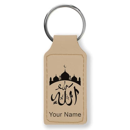 LaserGram Rectangle Keychain, Allah 2, Personalized Engraving Included (Beige) - color: Beige