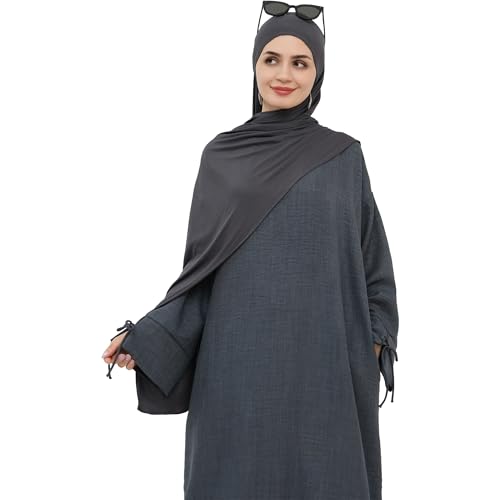 Women 1PC Abaya Dress Simple Kaftan Eid Dress for Women Muslim Casual Robe Fashion Jilbab Dubai Travel Outfits - color: Dark Grey, size: Large