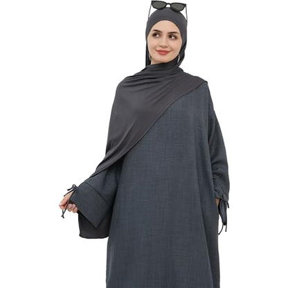 Women 1PC Abaya Dress Simple Kaftan Eid Dress for Women Muslim Casual Robe Fashion Jilbab Dubai Travel Outfits - color: Dark Grey, size: X-Large