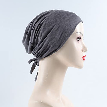Jersey Hijab Muslim Elastic Band Ethnic Lace up Small Cap Tube Turban Soft Breathable Stretchy for Women - color: 04#_d