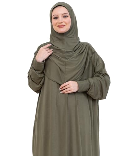 Prien Prayer Dress For Women, Cotton Muslim Abaya, Soft Hijab, Elegant Turkish Islamic Wear For Eid, Ramadan, Umrah, Hajj - color: Khaki