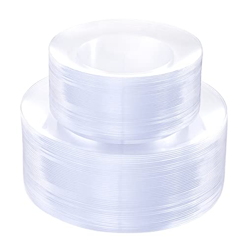 PULOTE 100Pieces Clear Plastic Plates - Premium Heavyweight Plastic Clear Disposable for Wedding&Party Include 50 Dinner & 50 Dessert/Salad Plates - color: Clear