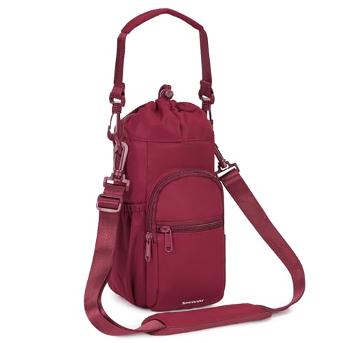 sportsnew 40oz Insulated Crossbody Water Bottle Bag Gym Hiking Phone Pocket | Water-resistant Lining, Padded Strap, Top Handle, Drawstring, Phone Pocket, Elastic Slots, Built-In Key Clip for Gym Walking - color: Red