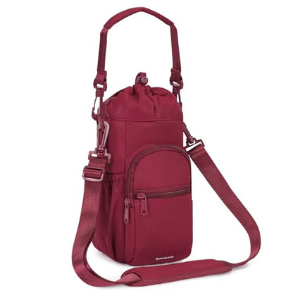 sportsnew 40oz Insulated Crossbody Water Bottle Bag Gym Hiking Phone Pocket | Water-resistant Lining, Padded Strap, Top Handle, Drawstring, Phone Pocket, Elastic Slots, Built-In Key Clip for Gym Walking - color: Red