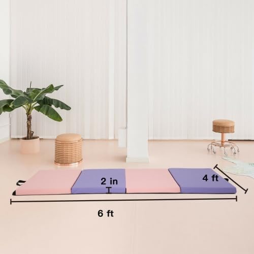 Folding Gymnastics and Exercise Mat - 6'x4'x2 Thick - PU Leather Tumbling Mat with Hook & Loop Fastener - Ideal for Gymnastics, Aerobics, Yoga, Cheerleading, Martial Arts - color: Chroma