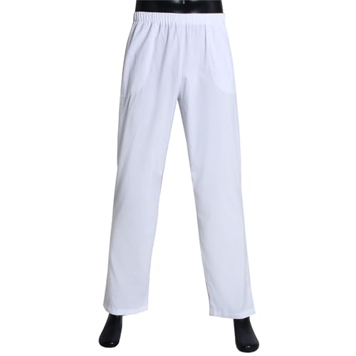 Men's Muslim Arab Middle East Pant Cotton Loosestyle Afghan Pants Men Muslim Arab Middle Pants with Waist Elastic - color: White, size: Medium