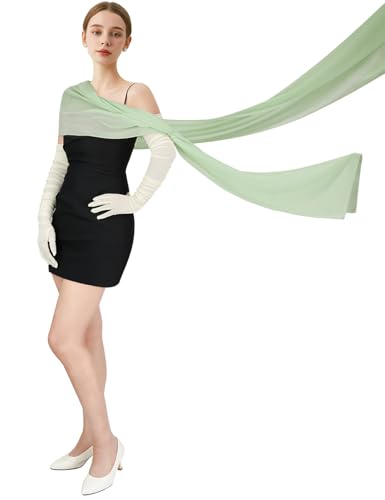 Bridal Chiffon Neck Scarf Wedding Bride to be Shawl and Wraps for Women Evening Dresses 90 Inch 118 Inch - color: Sage Green, size: 90 Inches