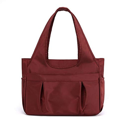 Tote Bag for Women Nylon Lightweight Large Handbag Purses Multi-pocket Shoulder Bag for Work Travel - color: Burgundy
