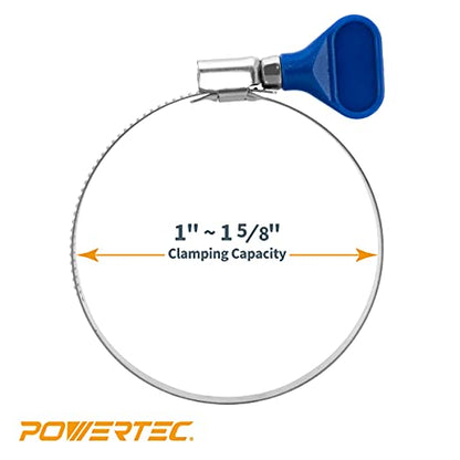 POWERTEC 70247 1-1/2 Inch Stainless Steel Thumb Screw Clamps, Adjustable Key Hose Clamps for Pool Hose for Above Ground Pools and PVC Tubing, Pipe Clamp, Worm Gear Clamp, 15 pack - size: 1-1/2 Inch (Pack of 3), style: 5 PK