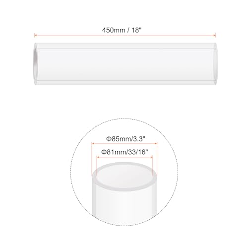 18" Clear Plastic Rigid Pipe 81mm ID x 85mm OD (3 3/16" ID x 3.3" OD) Acrylic Round Tubing, [for Plumbing, Hydraulics, Aquarium] - size: 3.1875" x 3.3"