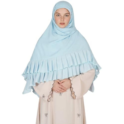 Prayer Hijab for Women Muslim Cotton Blend Lightweight Ruffled Square Scarf - color: Blue