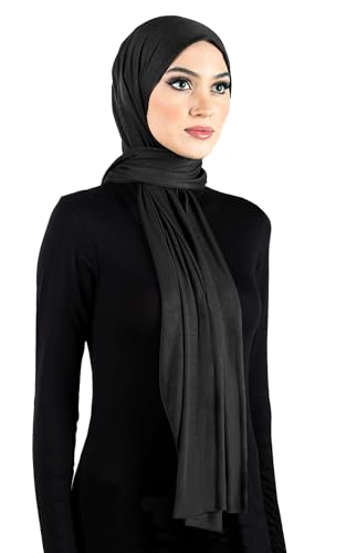 Women Cotton Jersey Hijab Scarves Muslim Shawls Turban Head Scarf Wraps Long 78" x 30" - color: Black