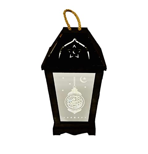 Ramadan Lanterns Iftar Favors Eid Gift Muslim Festive Decorations Ramadon Lantern Lights Eid Crafts LED Night Light for Iftar Gifts Home Table Bedroom Gift Party Festival with LED Light (BlkWd) 12"X6" - color: BlkWd
