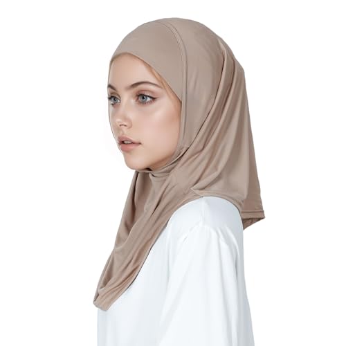 Solid Color Hijab for Women Muslim Prayer Scarfs for Women Women's Instant Hijab Modest Islamic Khimar - color: Khaki