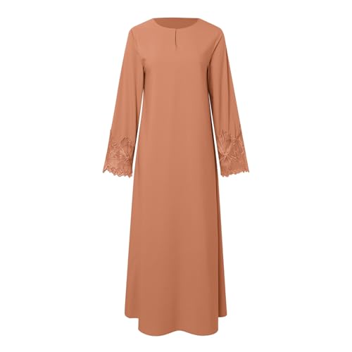 Prayer Clothes for Muslim Women Long Sleeve One-Piece Islamic Prayer Dress O Neck Slim Fit Islamic Evening Gown - color: Beige, size: Medium
