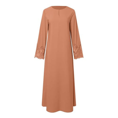 Prayer Clothes for Muslim Women Long Sleeve One-Piece Islamic Prayer Dress O Neck Slim Fit Islamic Evening Gown - color: Beige, size: Large