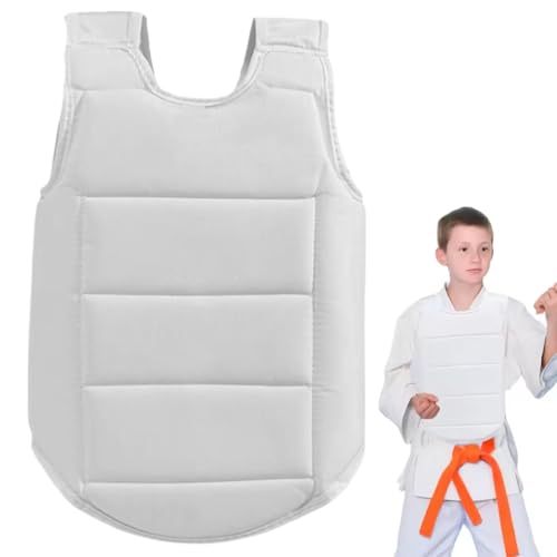 Karate Chest Guard for Kids, Polyester Adjustable Body Protector for Training 130-150cm, White