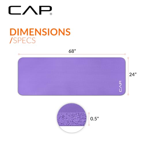 CAP Barbell 1/2-Inch High Density Exercise Yoga Mat with Strap | Multiple Options - color: Purple, style: Yoga Mat