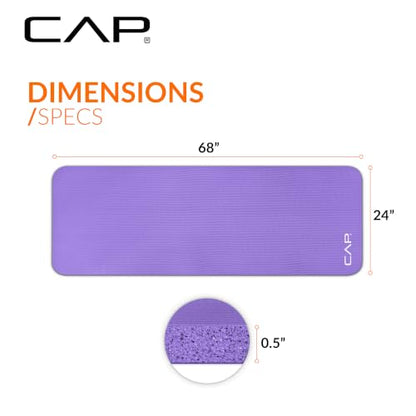 CAP Barbell 1/2-Inch High Density Exercise Yoga Mat with Strap | Multiple Options - color: Purple, style: Yoga Mat