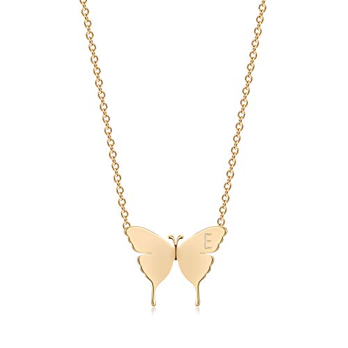 MEVECCO Dainty Polished Butterfly Initial Necklace for Women - style: E