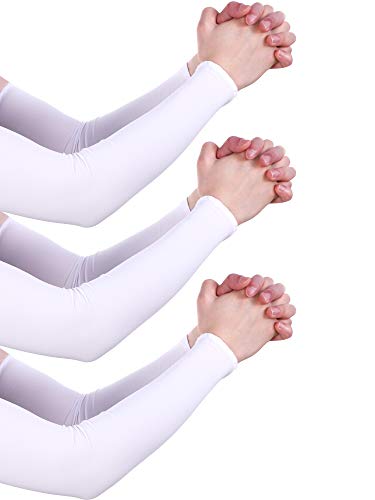 Mudder 9 Pairs Unisex UV Protection Sleeves Arm Cooling Sleeves Ice Silk Arm Sleeves Arm Cover Sleeves - color: White