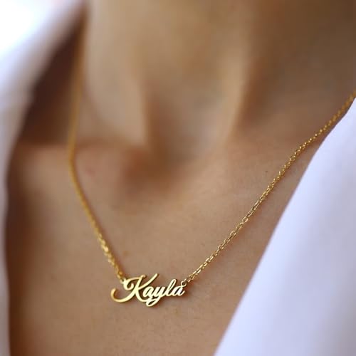 Ajiangwu 18K Gold Plated Name Necklace Personalized,Multiple Custom Name Necklace Family Necklace with Kids Names Customized Choker Necklace for Women - color: 1 Name