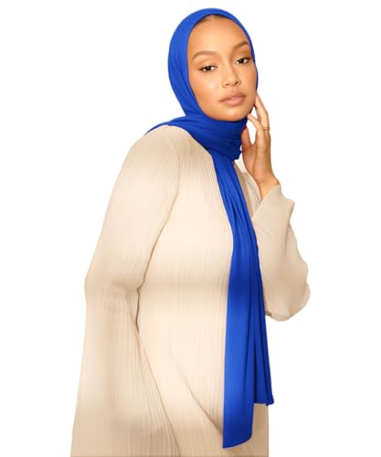 Hijab Scarf for Women Soft Muslim Hijabs Head Wrap Scarves Fashion Long Hair Shawls Stretchy Muslin Headscarf - color: Royal Blue Hijab Scarf for Women