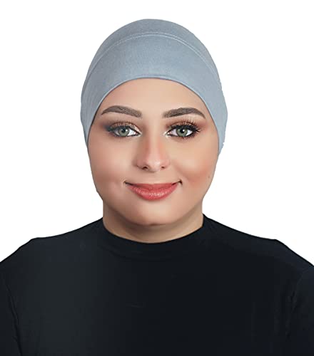 Fashion Cotton Modal Cotton Muslim Hat Elastic Inner Tube Caps Islamic Underscarf Hats Back Open Head Wrap - color: Gray